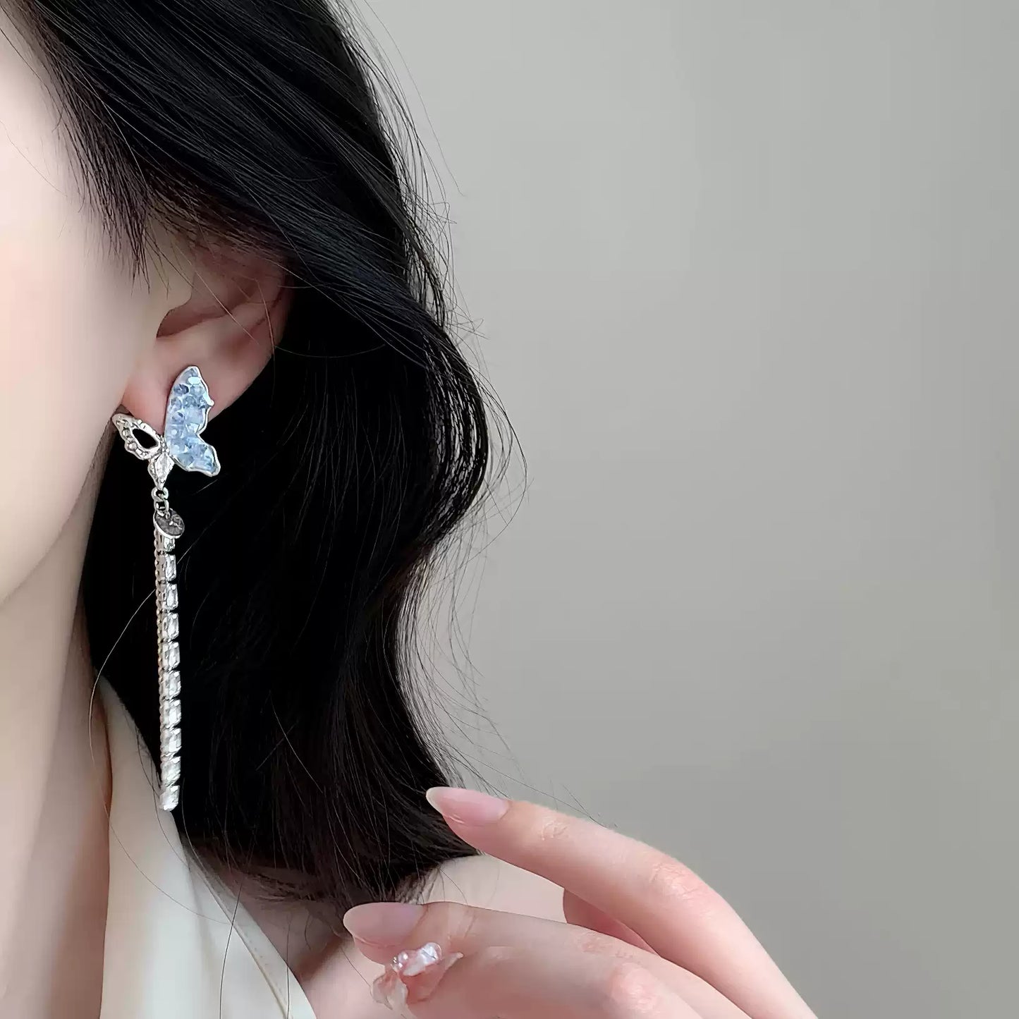Sapphire Butterfly Tassel Drop Earrings
