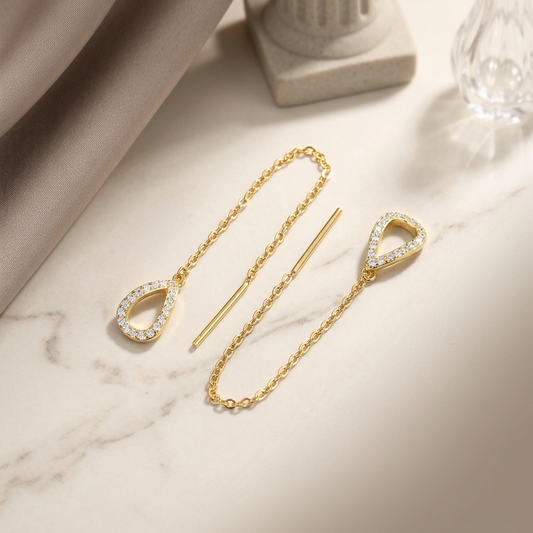 Hollow Teardrop Threader Earrings