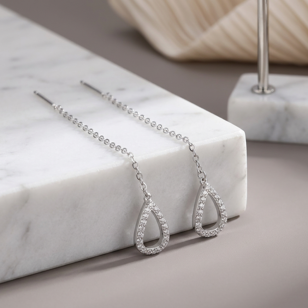 Hollow Teardrop Threader Earrings
