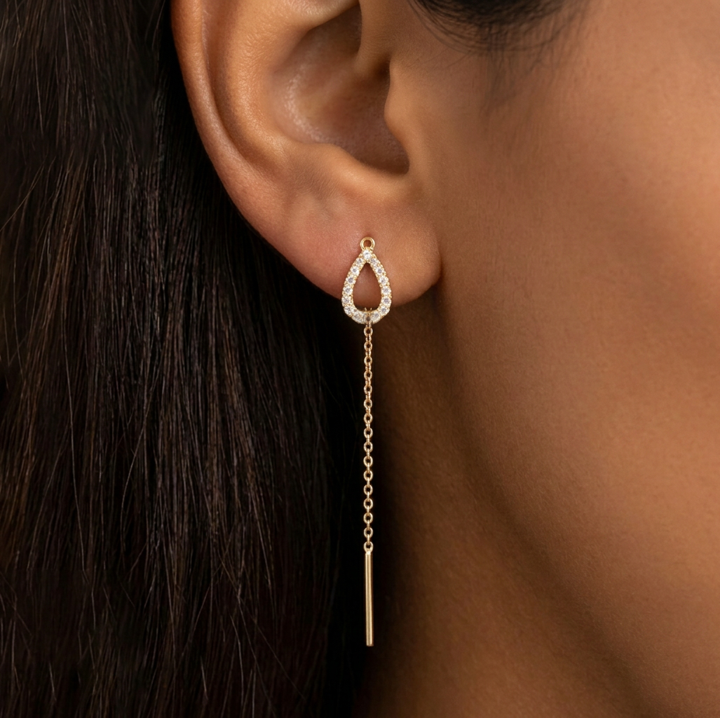 Hollow Teardrop Threader Earrings