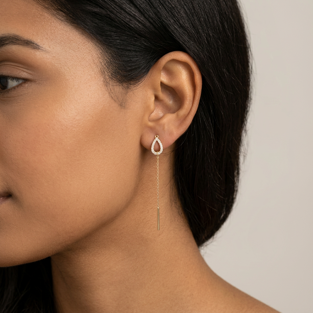 Hollow Teardrop Threader Earrings