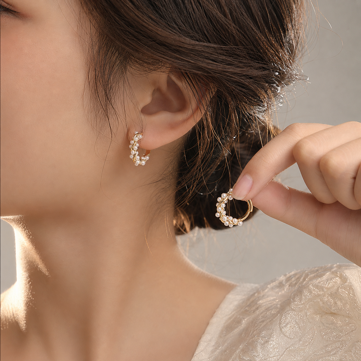 Celeste Pearl Hoop Earrings