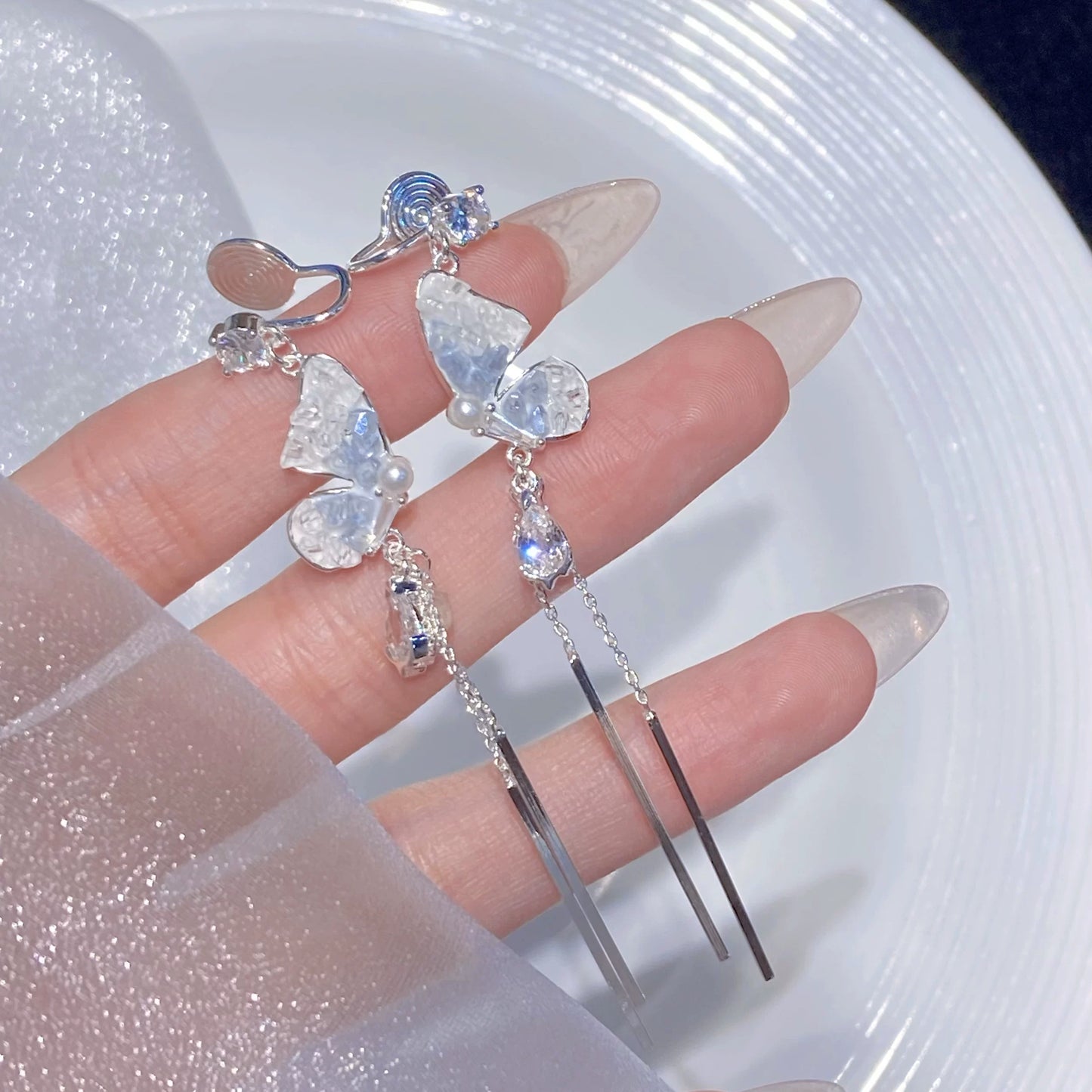 Ivara Pearl Wing Tassel Earrings