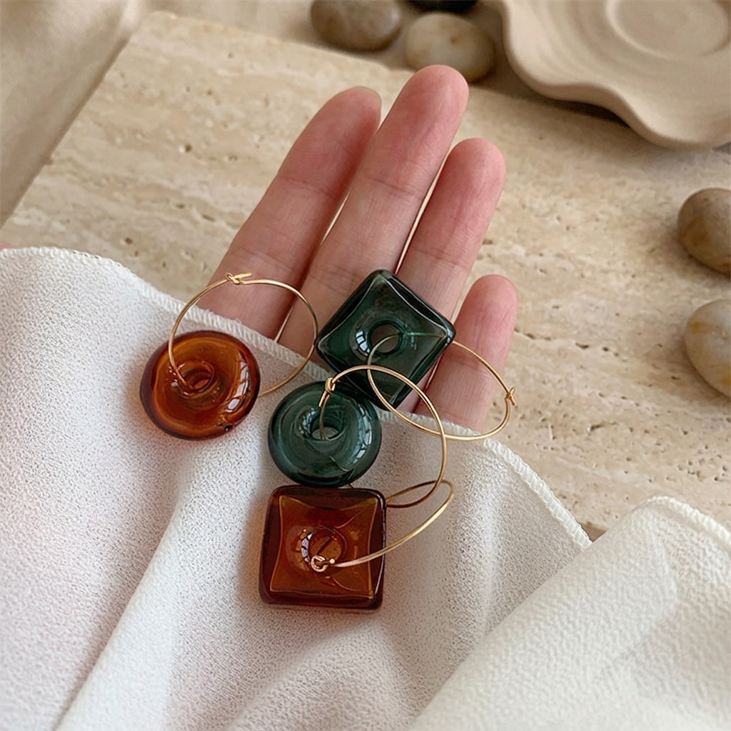 Crystal Clear Lucite Hoop Earrings [Caramel]